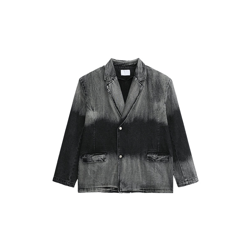 【24s March.】Black and Gray Gradient Distressed Denim Suit-IYAMIUIO