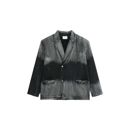 【24s March.】Black and Gray Gradient Distressed Denim Suit-IYAMIUIO