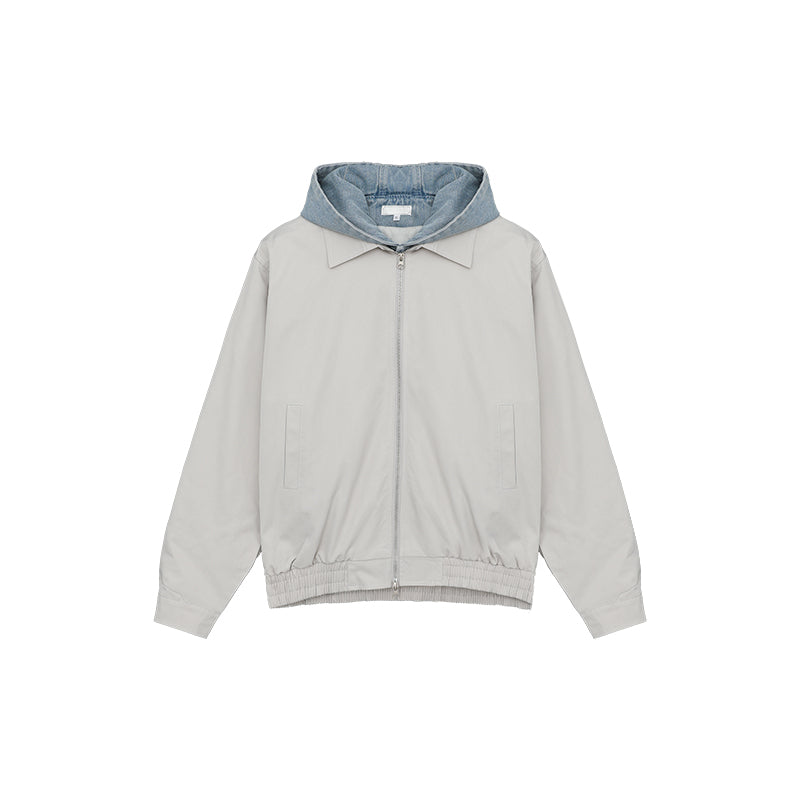 【24s March.】Denim Patchwork Fake Two Piece Hooded Jacket-IYAMIUIO