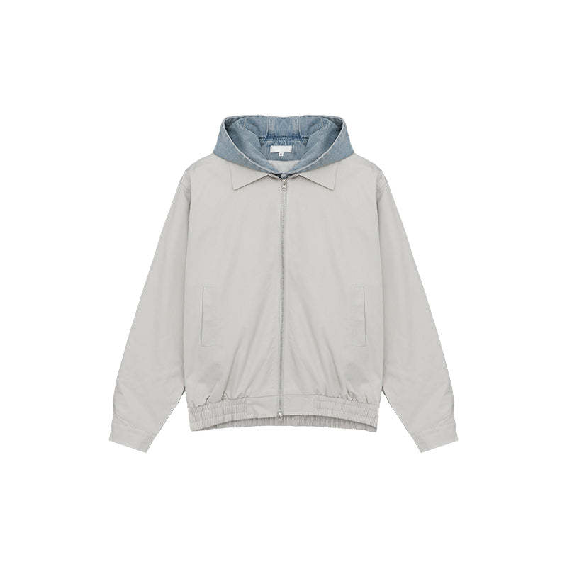 【24s March.】Denim Patchwork Fake Two Piece Hooded Jacket-IYAMIUIO