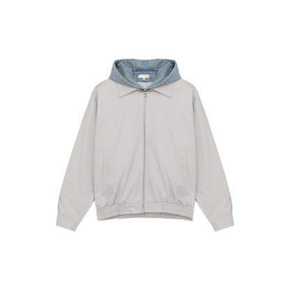 【24s March.】Denim Patchwork Fake Two Piece Hooded Jacket-IYAMIUIO