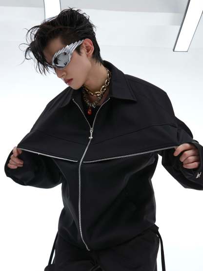 【24s Aug.】Deconstructed Metallic Cape Patchwork Jacket-IYAMIUIO
