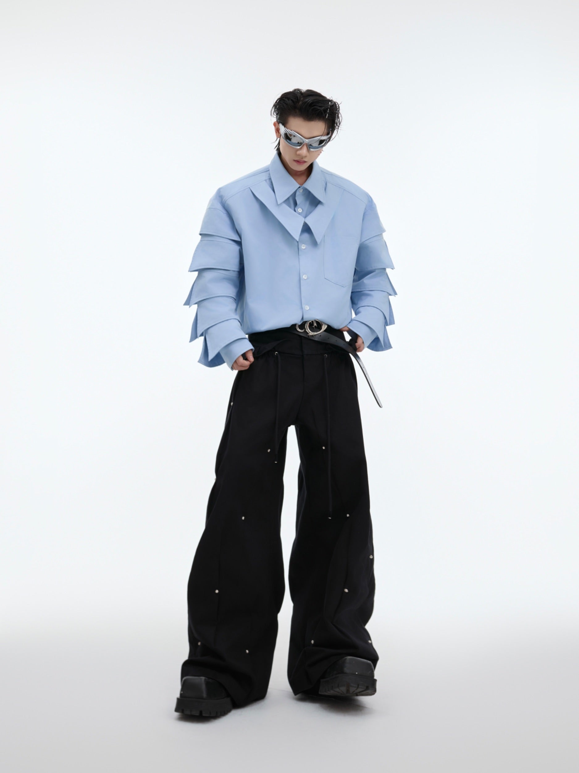 【24s Sep.】Shoulder-Pad Pleated Shirt-IYAMIUIO