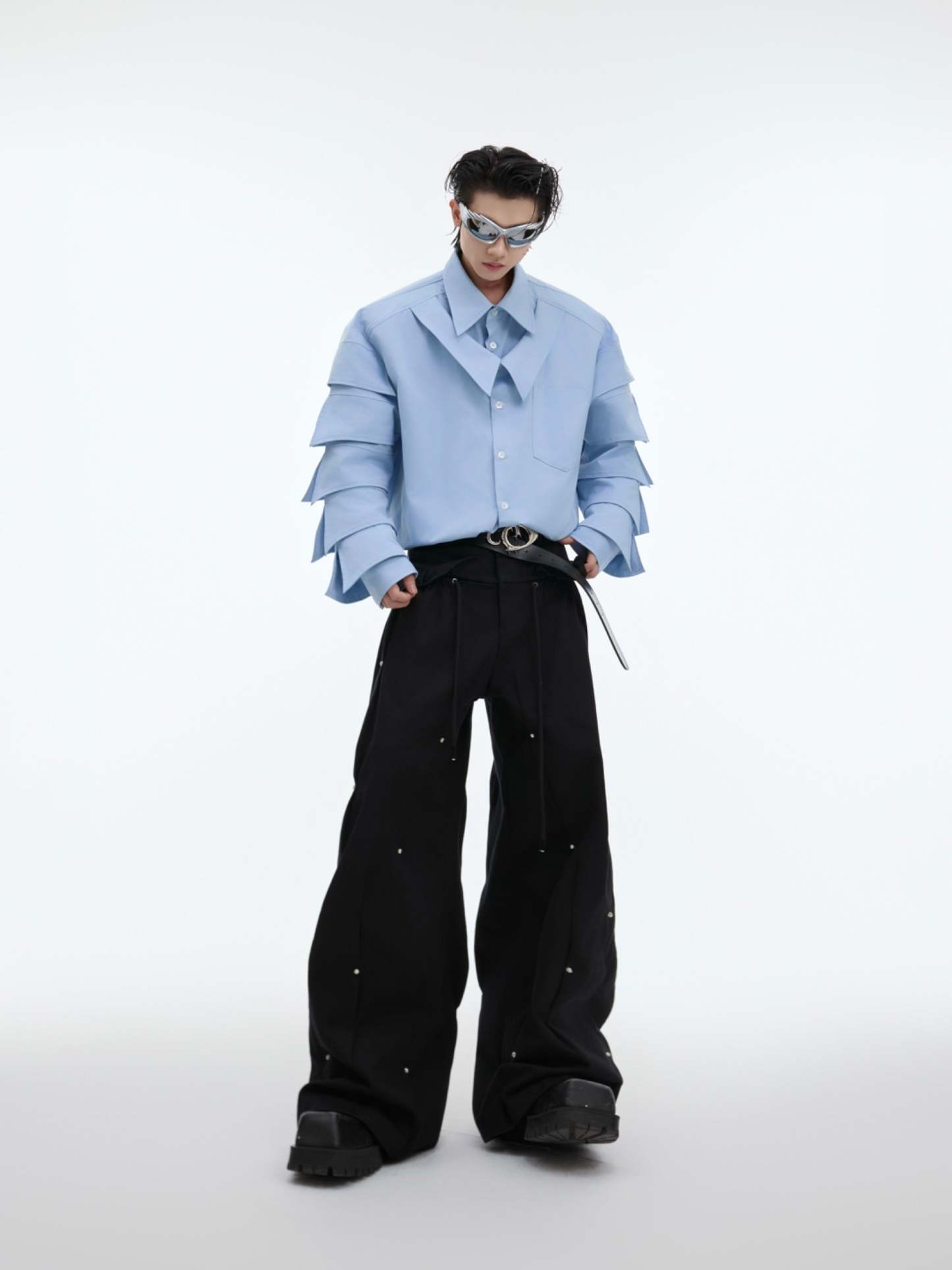 【24s Sep.】Shoulder-Pad Pleated Shirt-IYAMIUIO