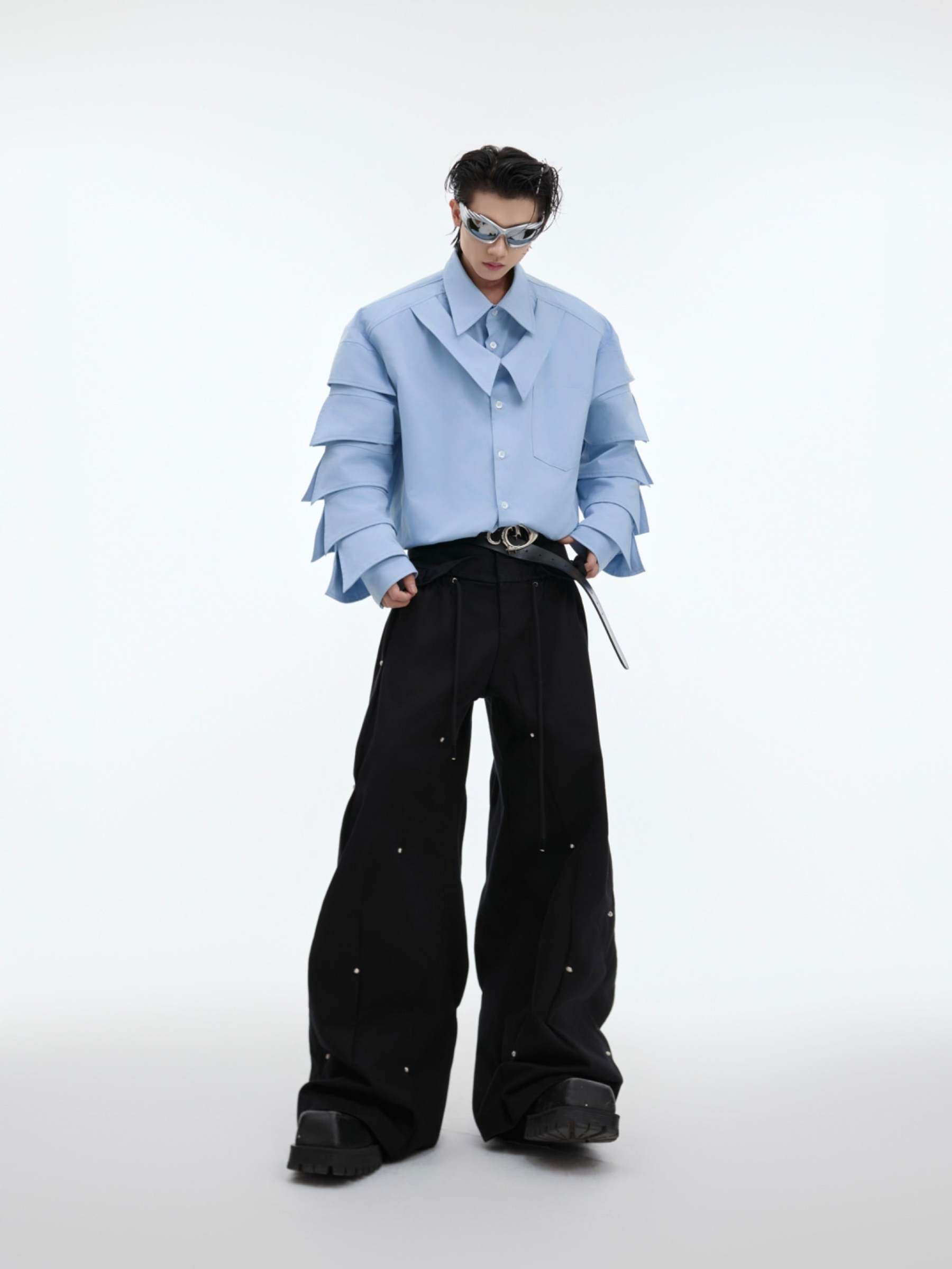 【24s Sep.】Shoulder-Pad Pleated Shirt-IYAMIUIO