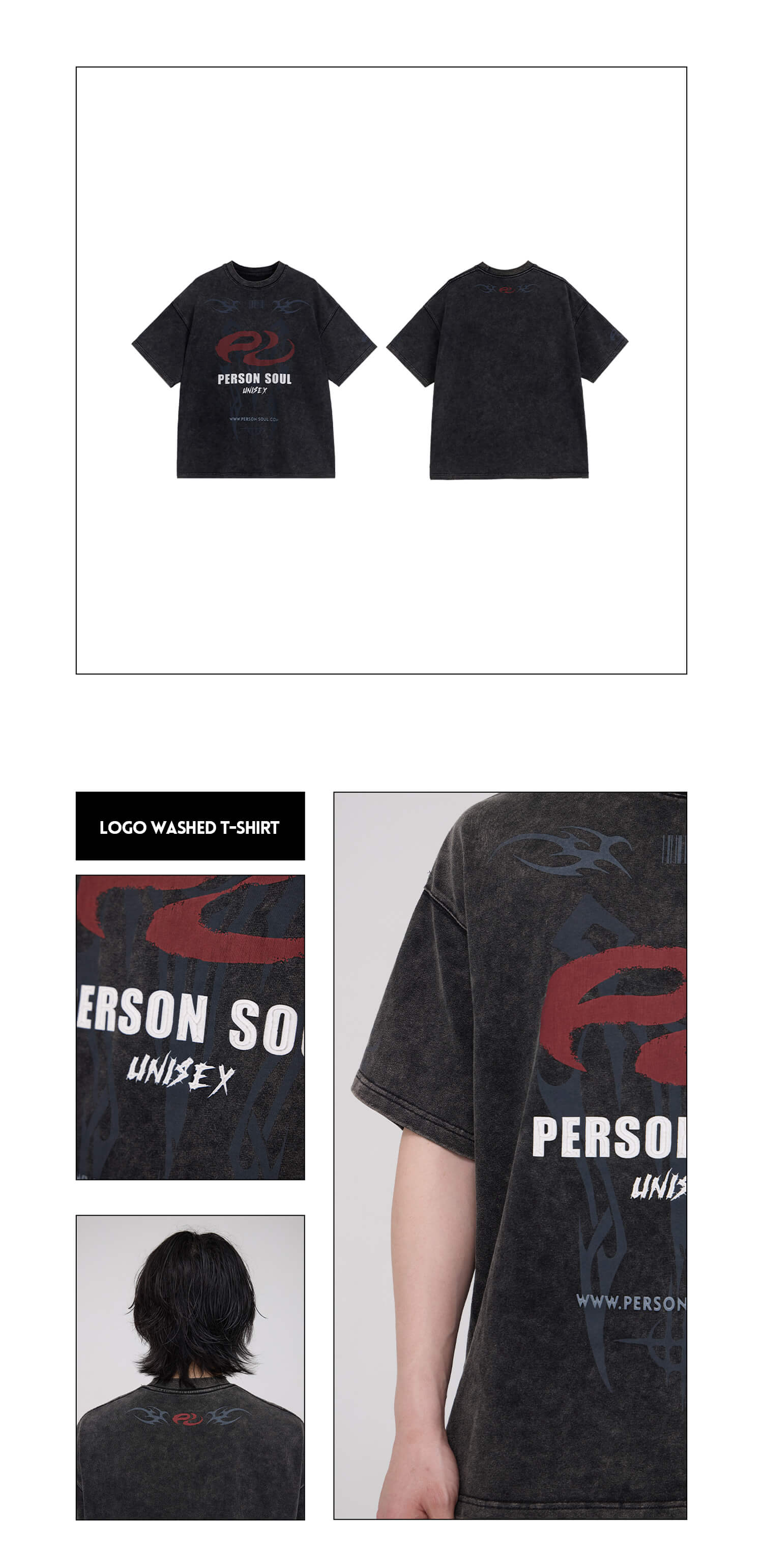 Personsoul Basic Logo Washed Oversized T-Shirt-IYAMIUIO
