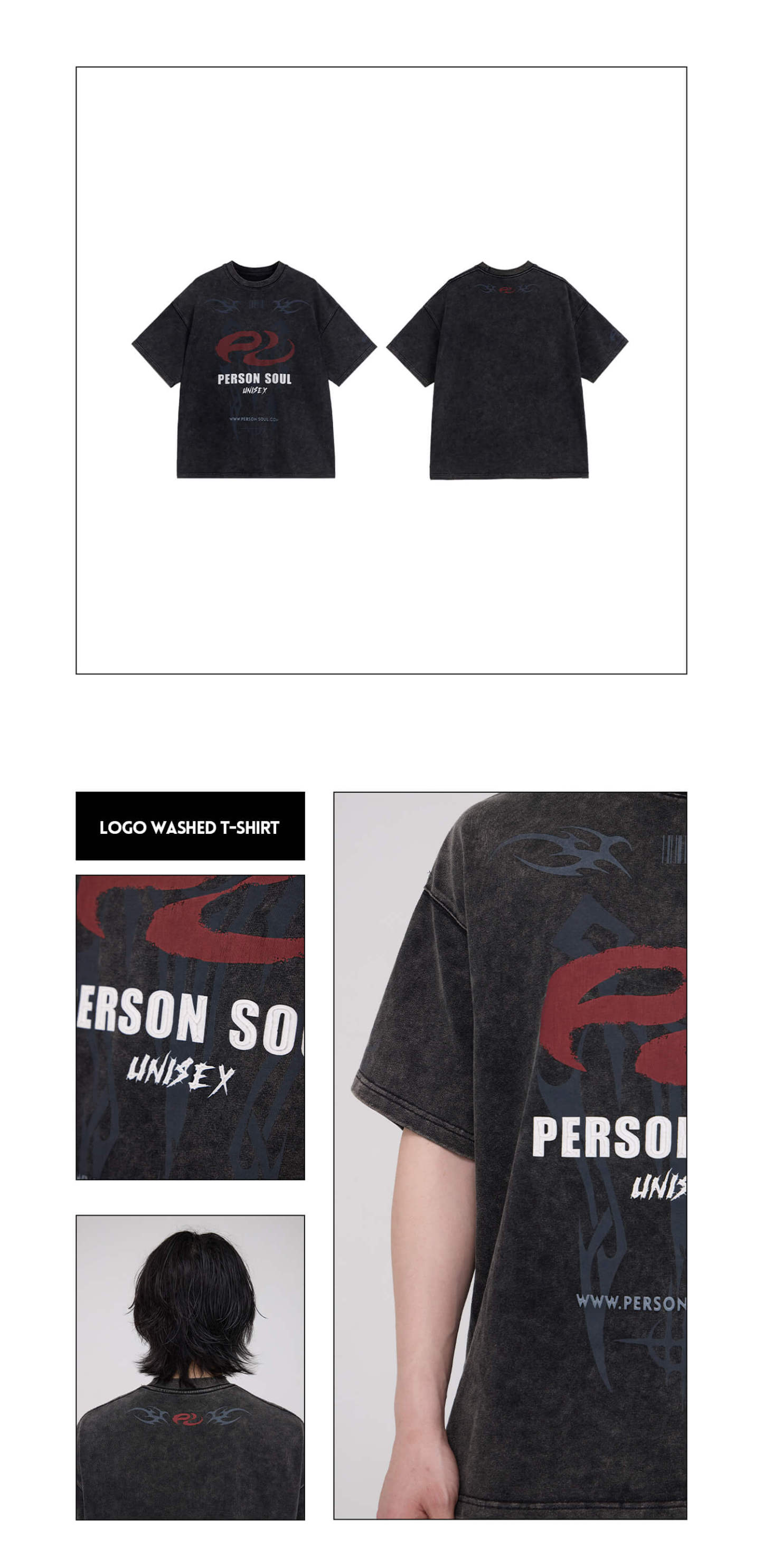 Personsoul Basic Logo Washed Oversized T-Shirt-IYAMIUIO