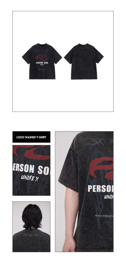 Personsoul Basic Logo Washed Oversized T-Shirt-IYAMIUIO