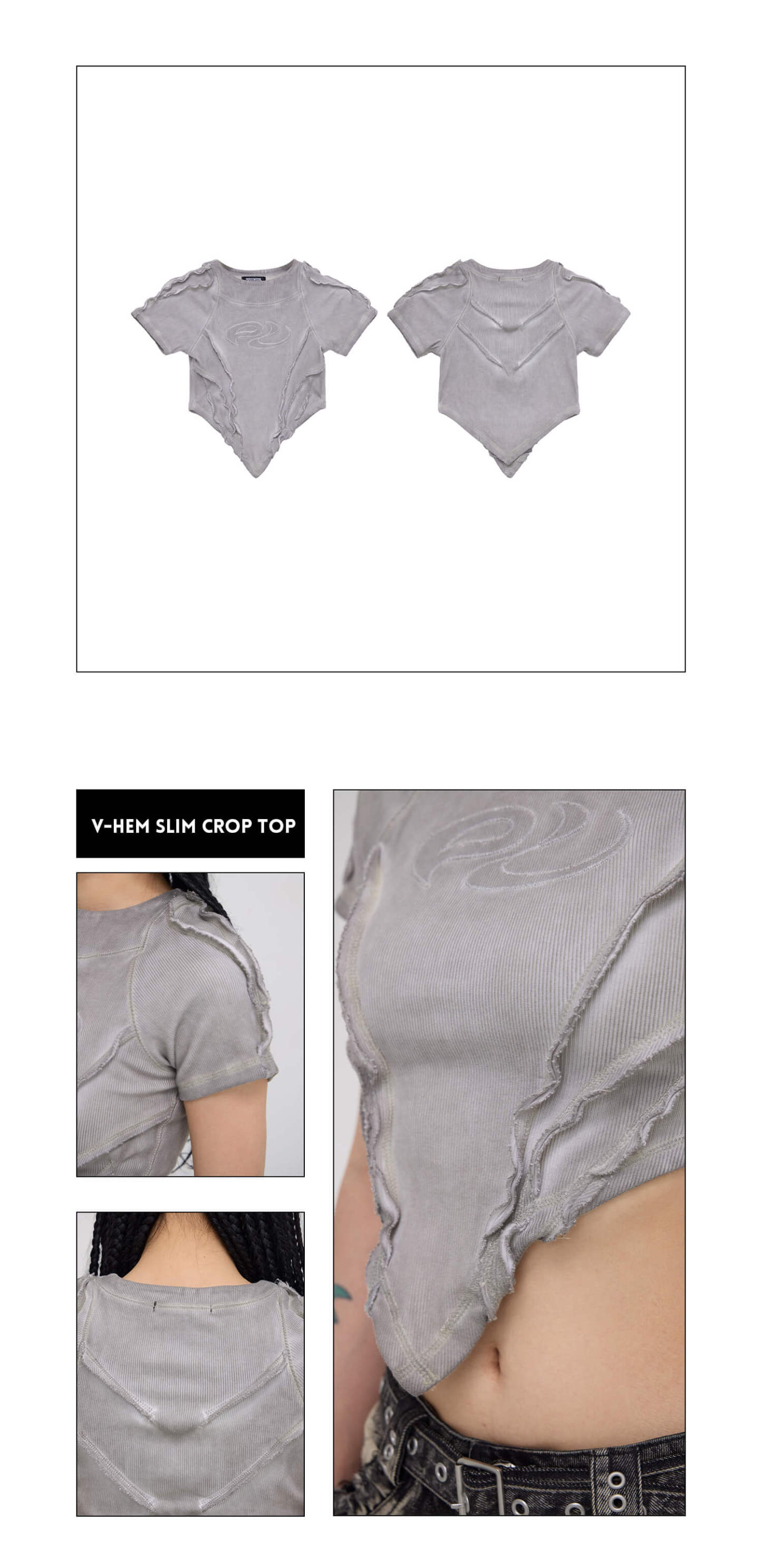 Personsoul Grey V-hem Slim Crop Top-IYAMIUIO