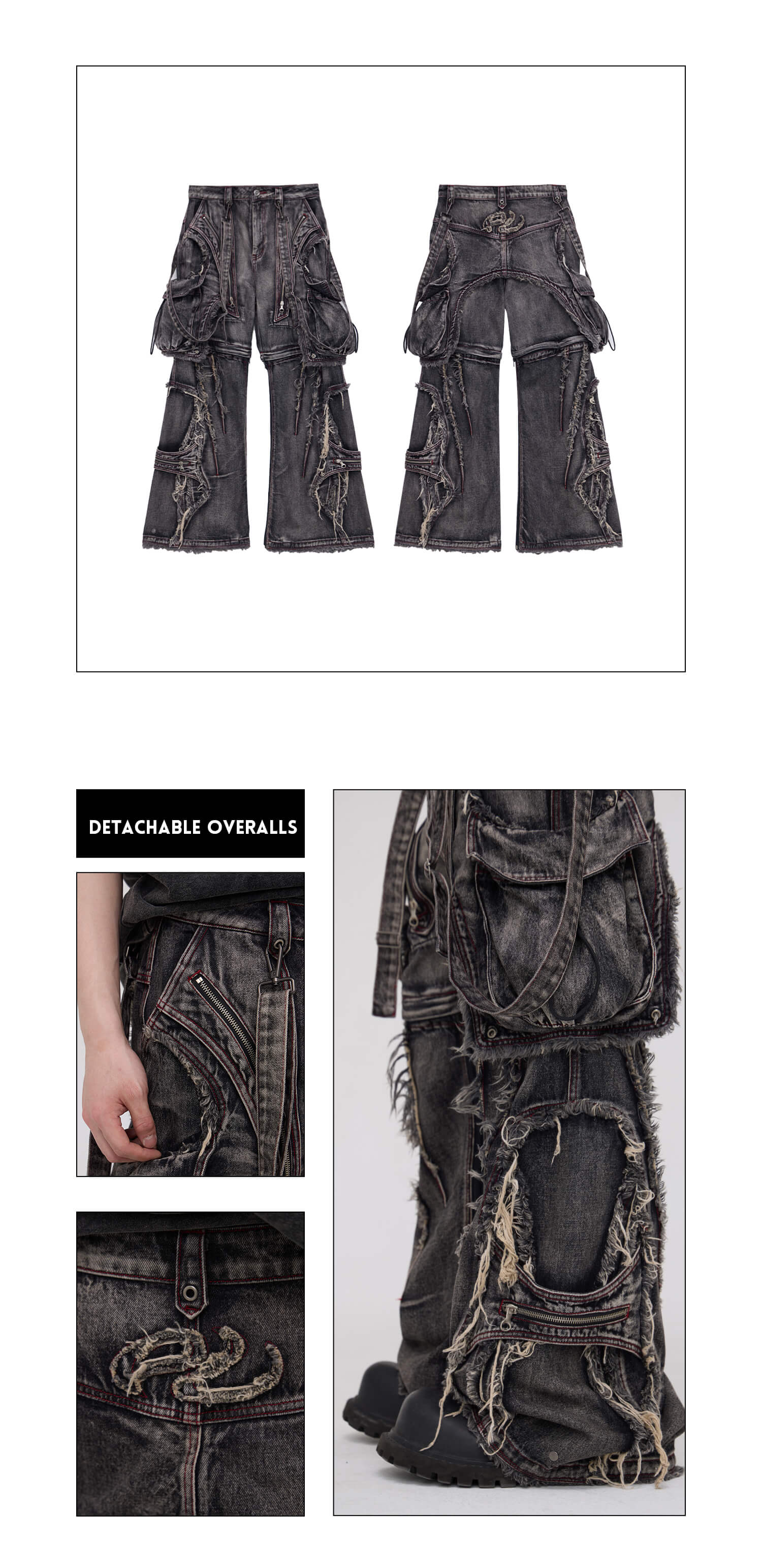 Personsoul Black Detachable Denim Overalls-IYAMIUIO