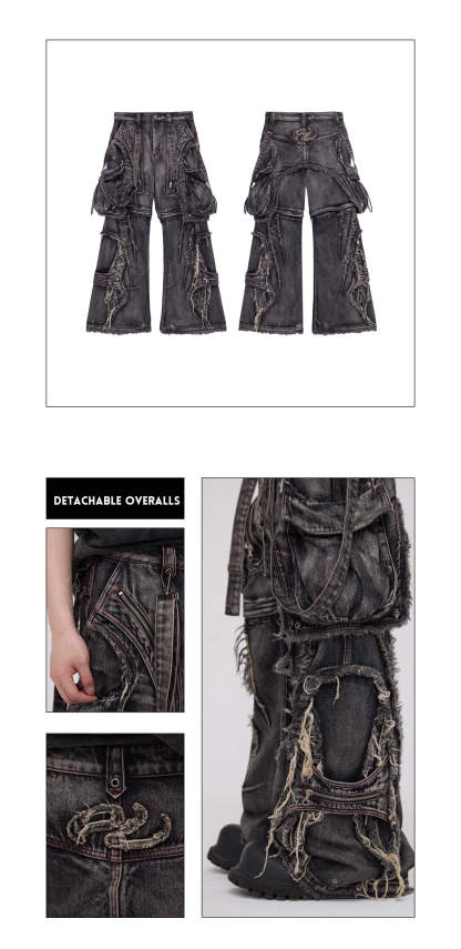 Personsoul Black Detachable Denim Overalls-IYAMIUIO