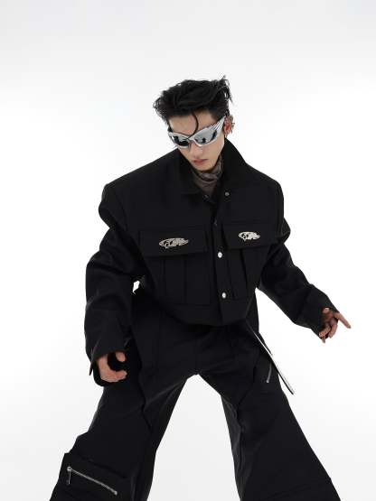 【23s August.】Oversized Paneled Cropped Jacket-IYAMIUIO