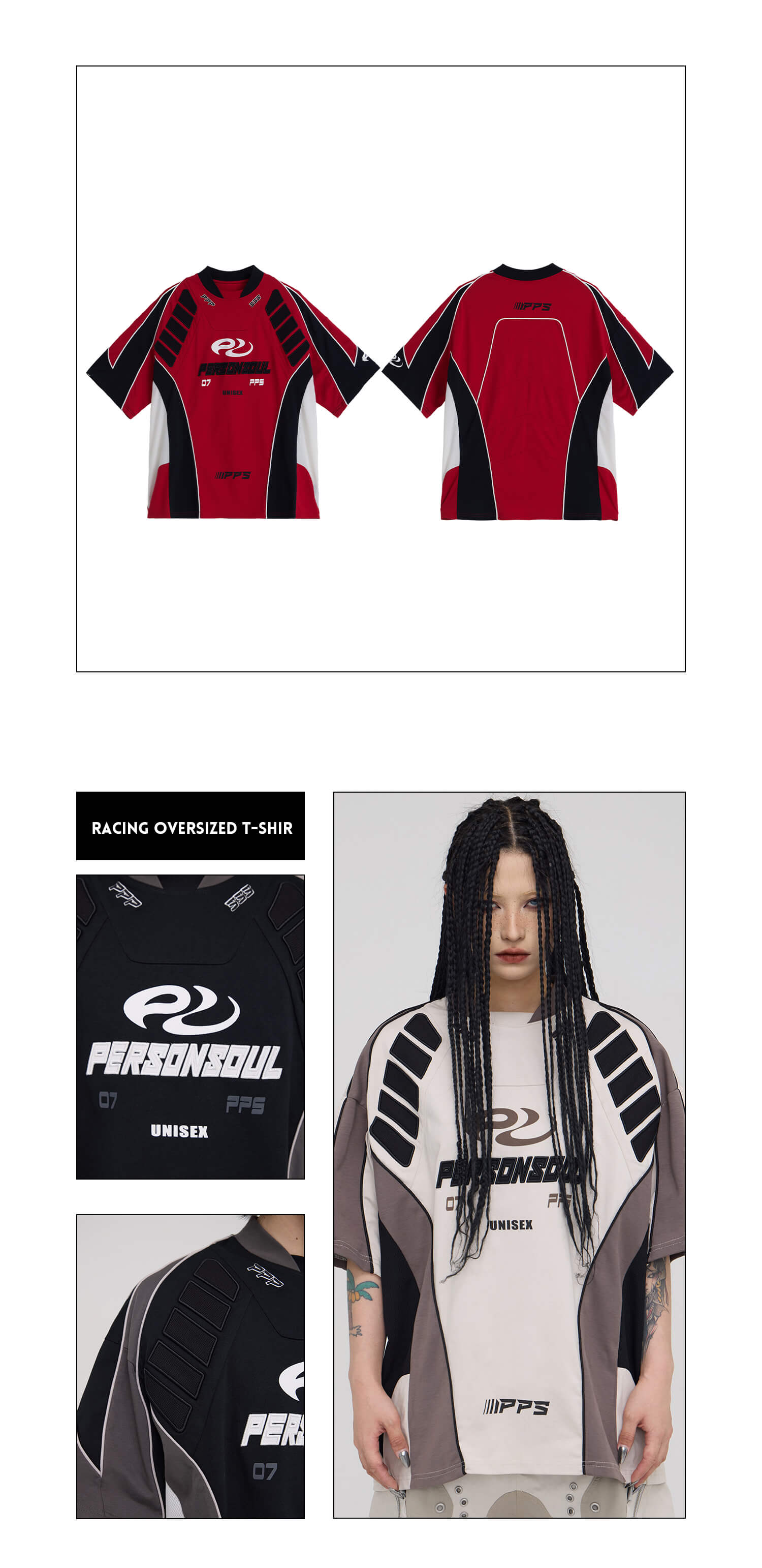 Personsoul Racing Logo Oversized T-Shirt-IYAMIUIO