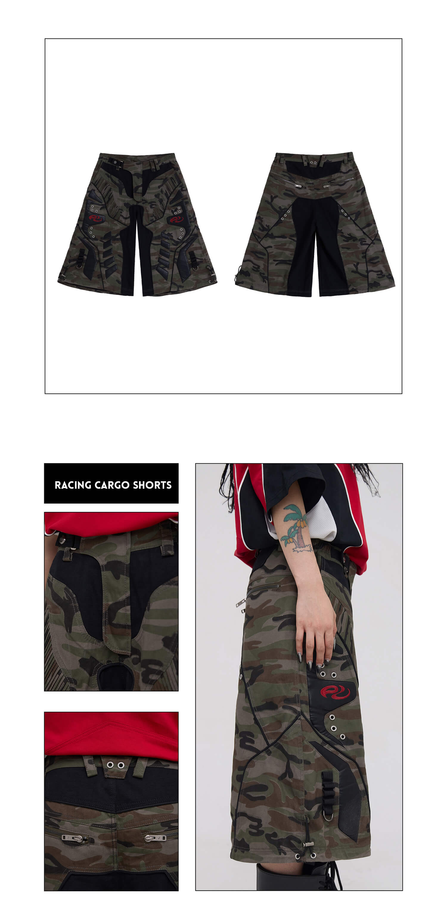 Personsoul Racing Camo Cargo Jorts-IYAMIUIO
