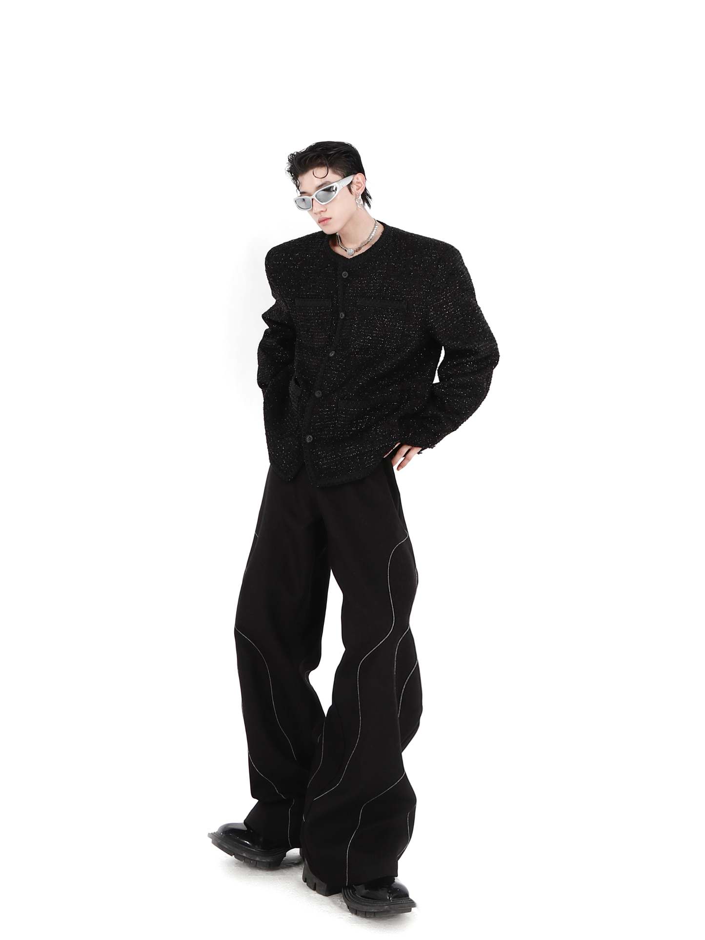 Collarless Suit Jacket-IYAMIUIO