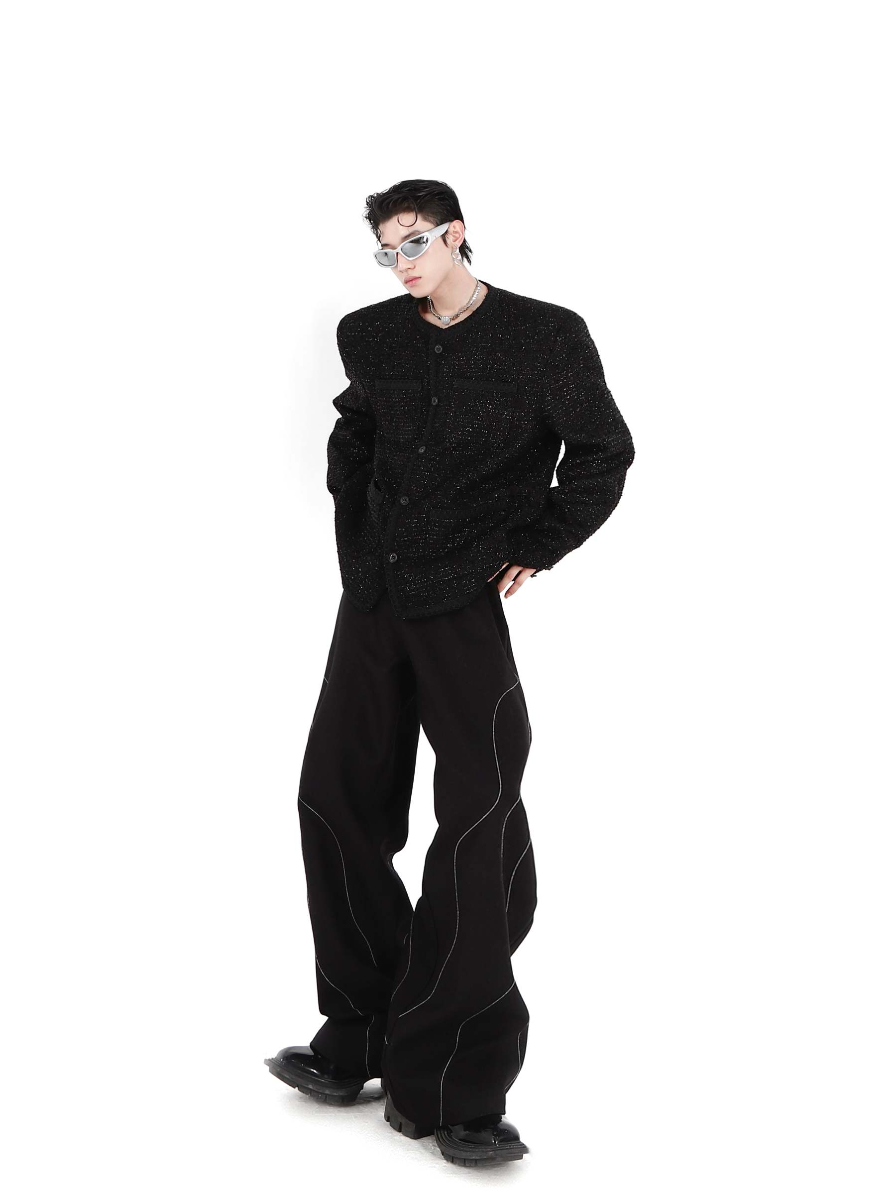 Collarless Suit Jacket-IYAMIUIO