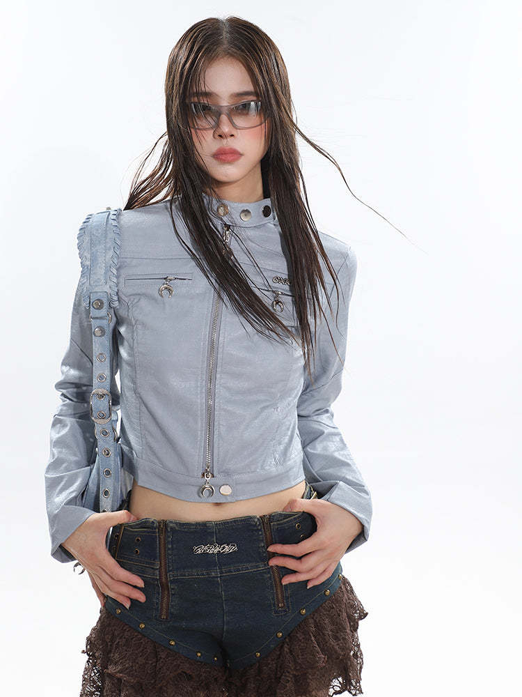 【23s December.】Slim Fit Crocodile Leather Metallic Logo Jacket-IYAMIUIO