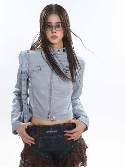 【23s December.】Slim Fit Crocodile Leather Metallic Logo Jacket-IYAMIUIO