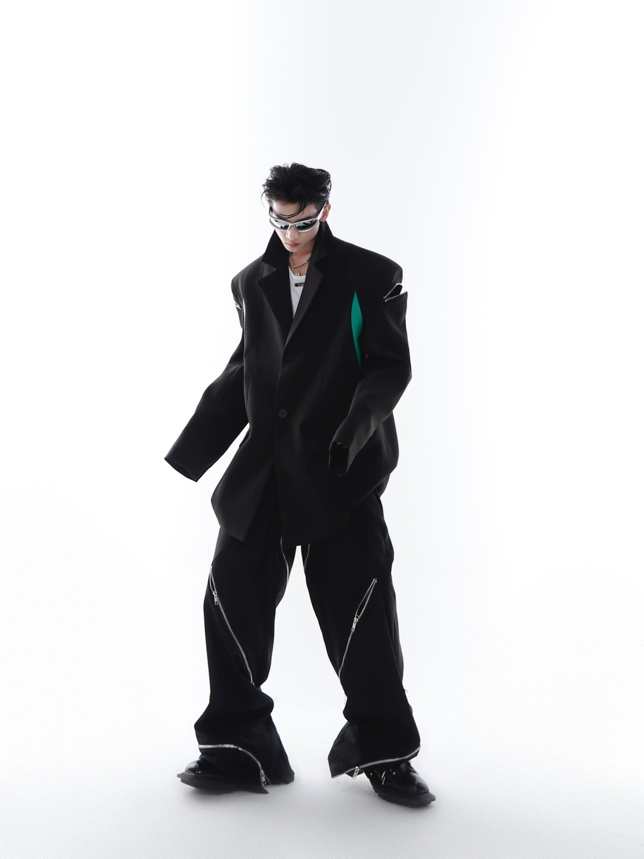 【23s Feb.】Zipper Black and Green Jacket-IYAMIUIO