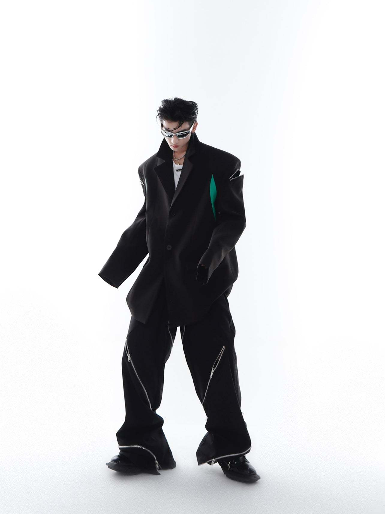 【23s Feb.】Zipper Black and Green Jacket-IYAMIUIO