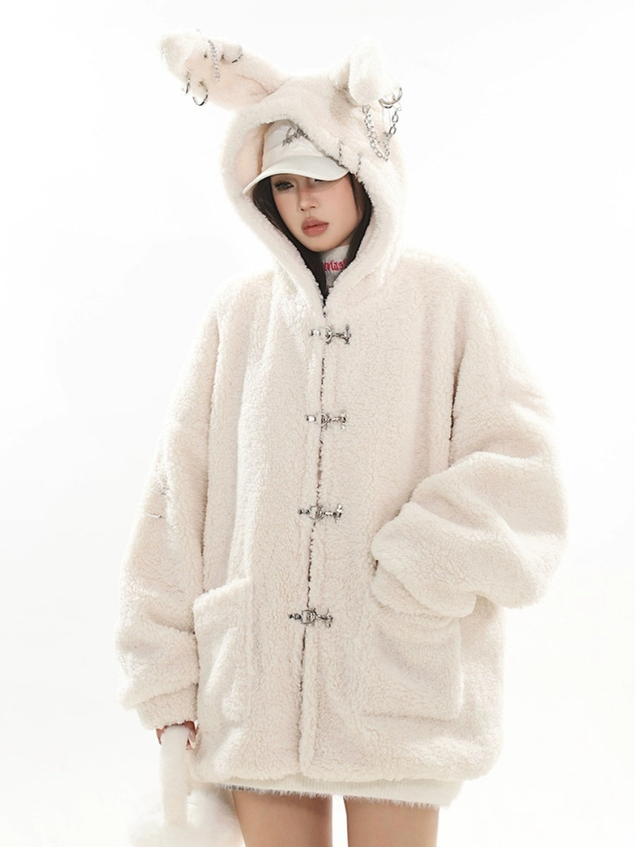 【23s December.】Cute Bunny Ears Hooded Sherpa Jacket-IYAMIUIO