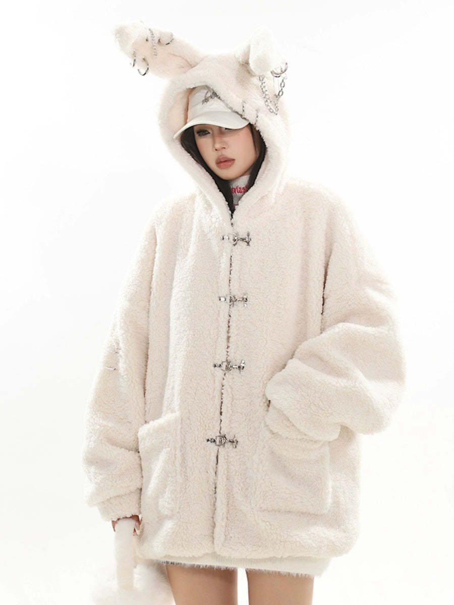 【23s December.】Cute Bunny Ears Hooded Sherpa Jacket-IYAMIUIO