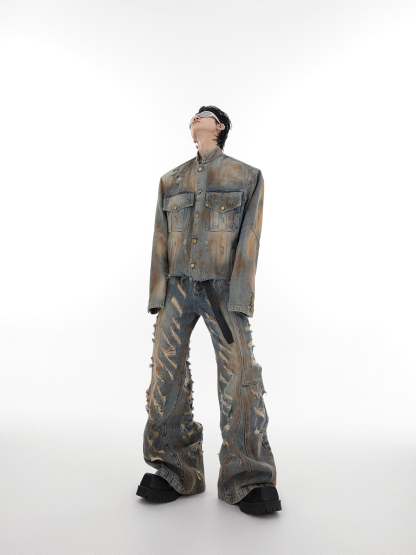 【23s August.】Distressed Denim Jacket Ripped Jeans-IYAMIUIO