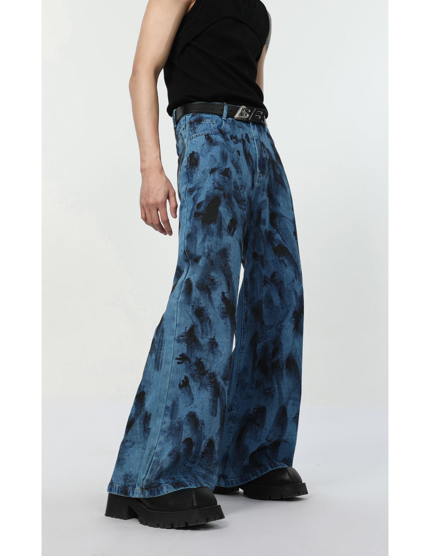 【24s Aug.】Spotted Shoulder Pad Loose Straight Denim Set-IYAMIUIO