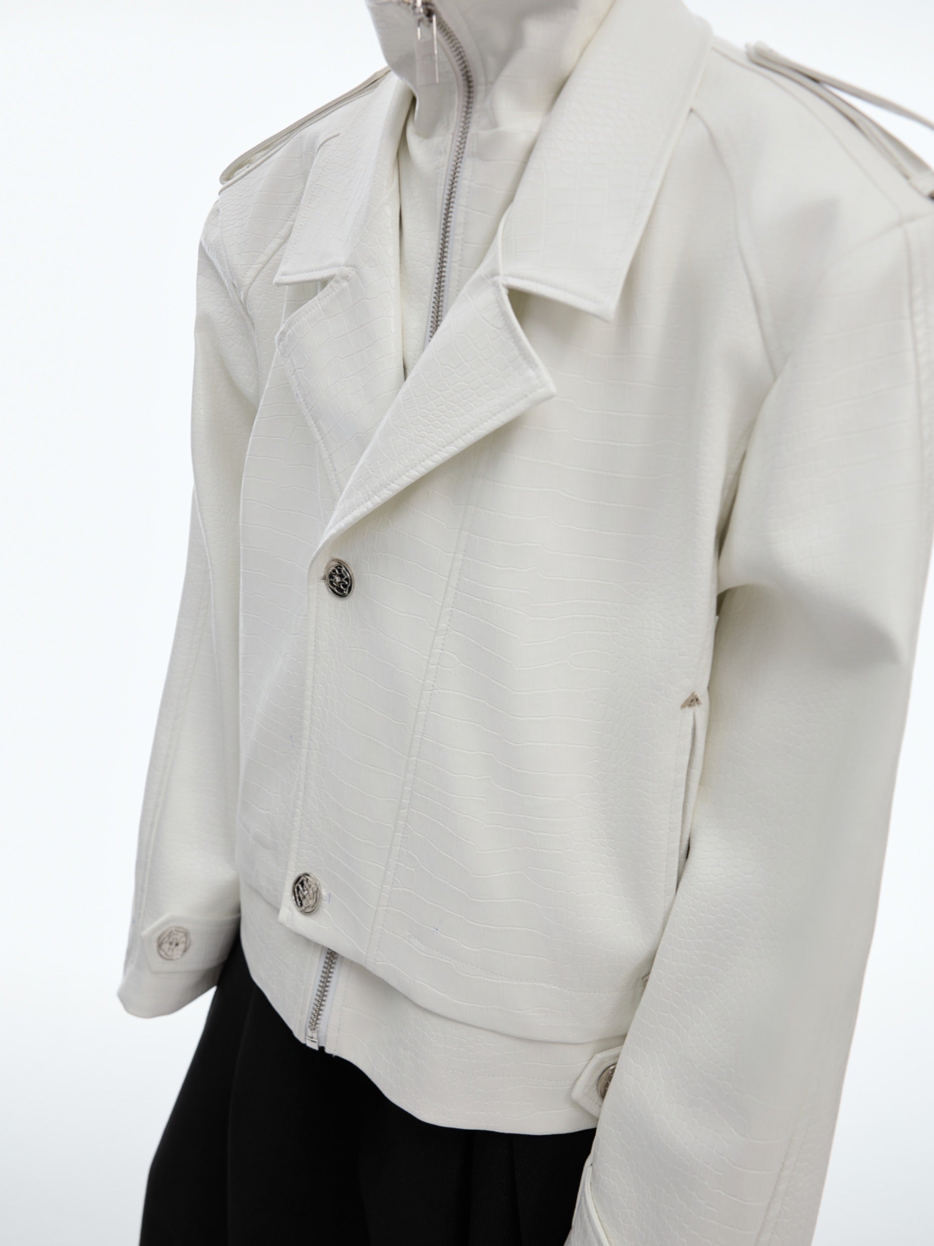 【24s Oct.】Fake Two-piece Crocodile Print Short Leather Jacket-IYAMIUIO