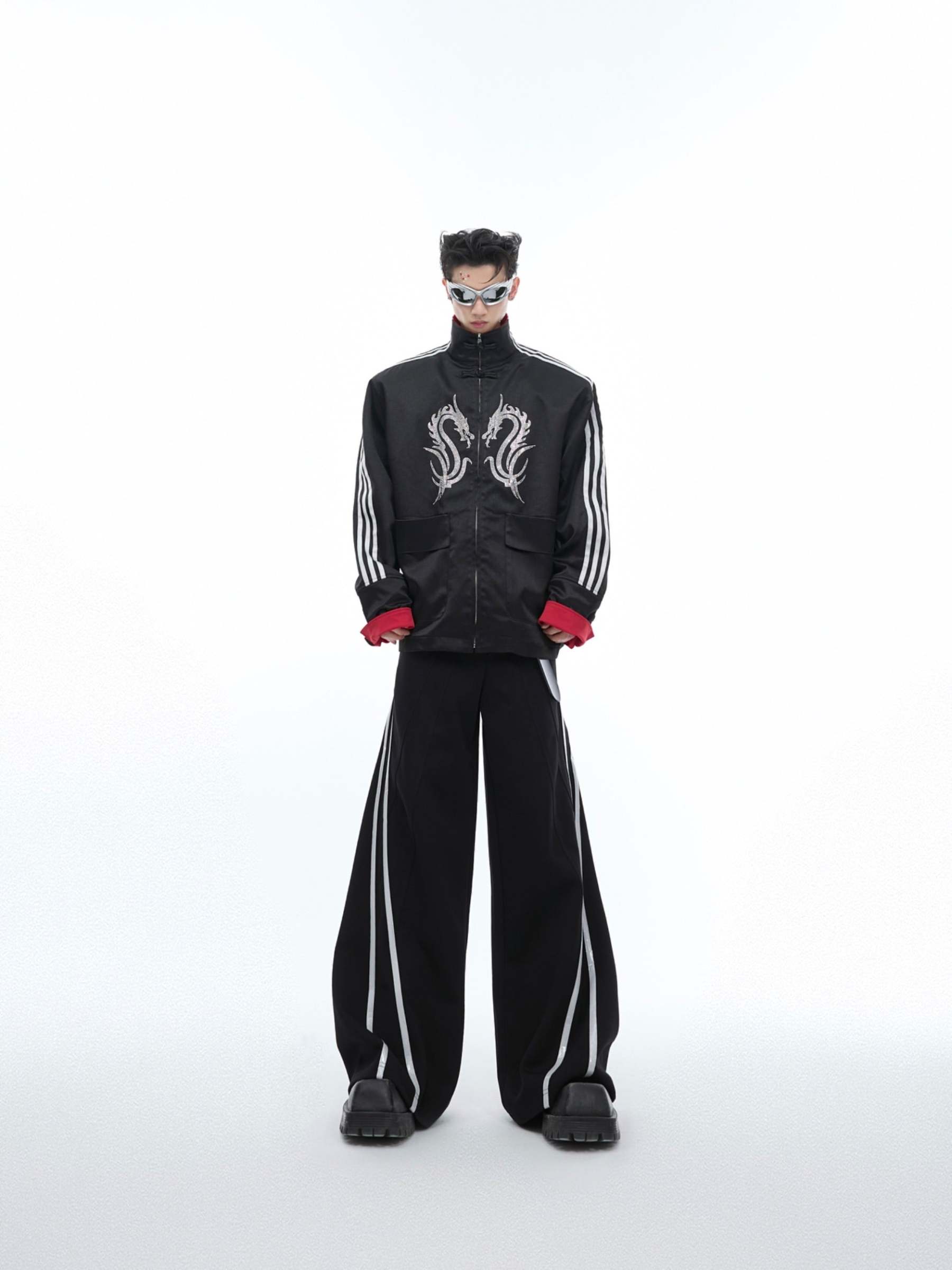 【24s May.】Stand-collar Disc-button Dragon-print Diamond-embellished Jacket-IYAMIUIO