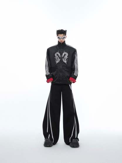 【24s May.】Stand-collar Disc-button Dragon-print Diamond-embellished Jacket-IYAMIUIO