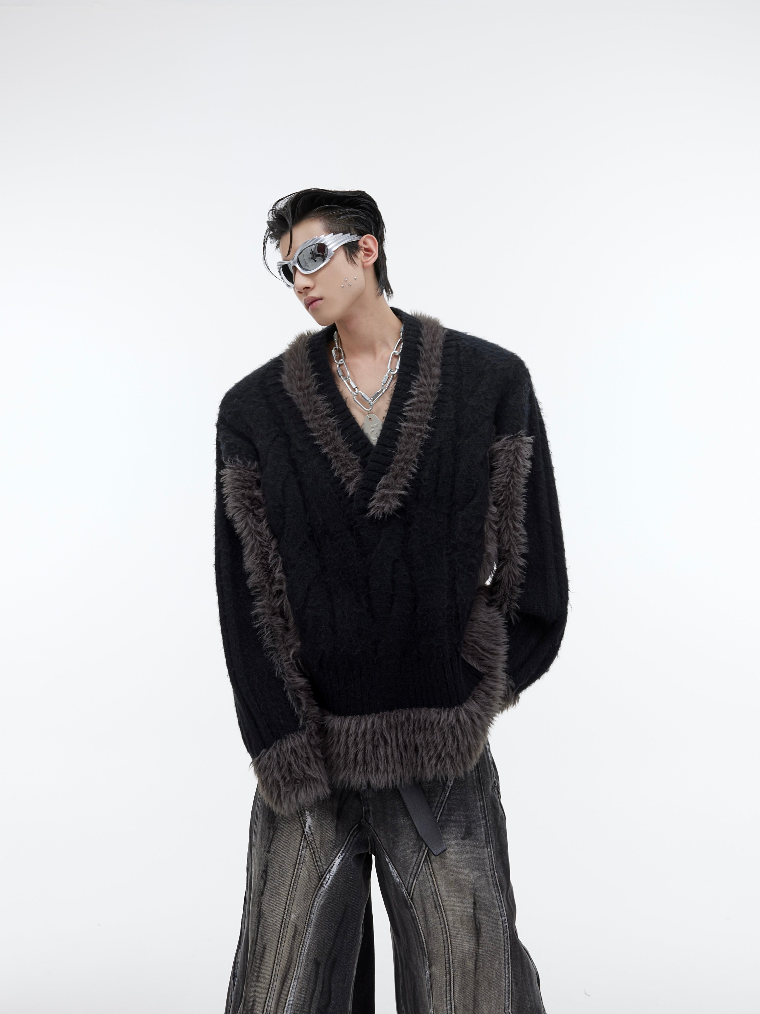 【23s September.】Plush V-neck Loose Sweater-IYAMIUIO