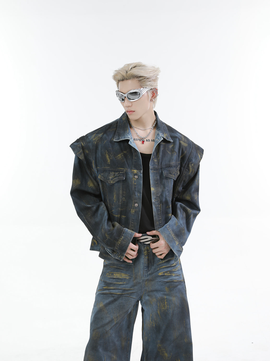 【24s Oct.】Heavy Paint Fashionable Denim Jacket + Jeans-IYAMIUIO