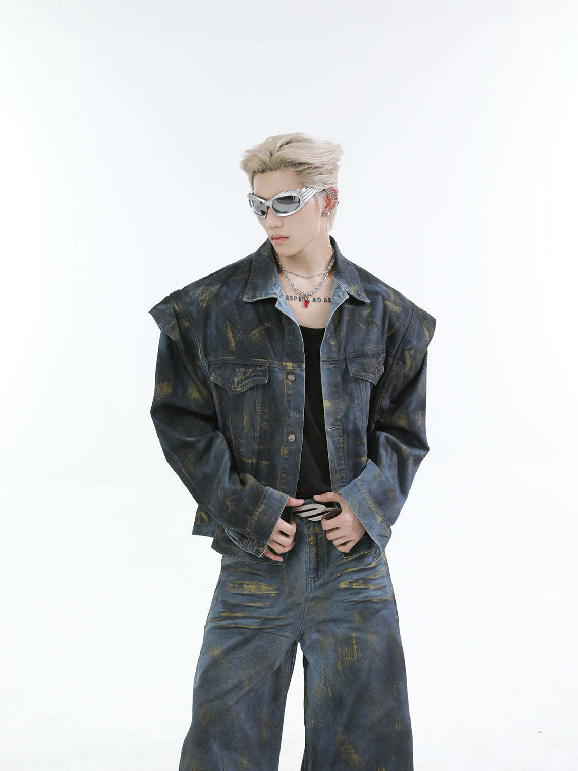 【24s Oct.】Heavy Paint Fashionable Denim Jacket + Jeans-IYAMIUIO