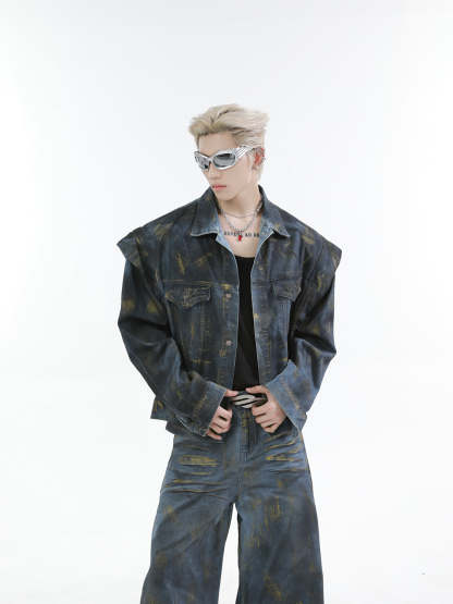 【24s Oct.】Heavy Paint Fashionable Denim Jacket + Jeans-IYAMIUIO