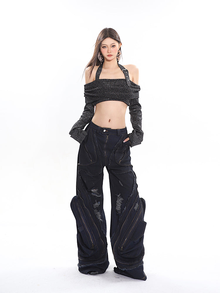 【24s April.】Zippered 3D Large Pocket Jeans-IYAMIUIO