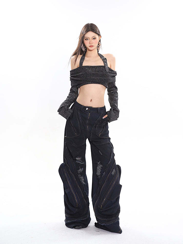 【24s April.】Zippered 3D Large Pocket Jeans-IYAMIUIO