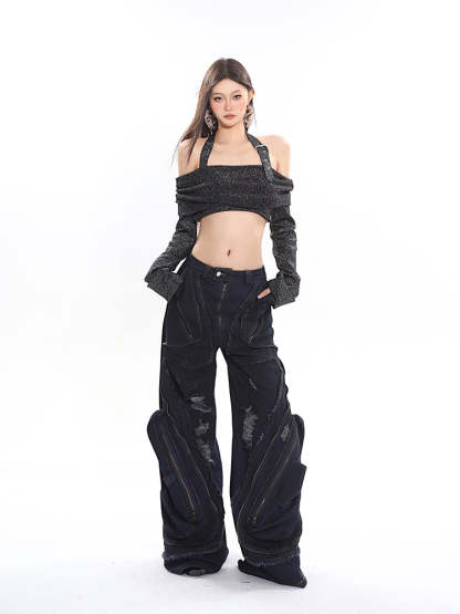 【24s April.】Zippered 3D Large Pocket Jeans-IYAMIUIO