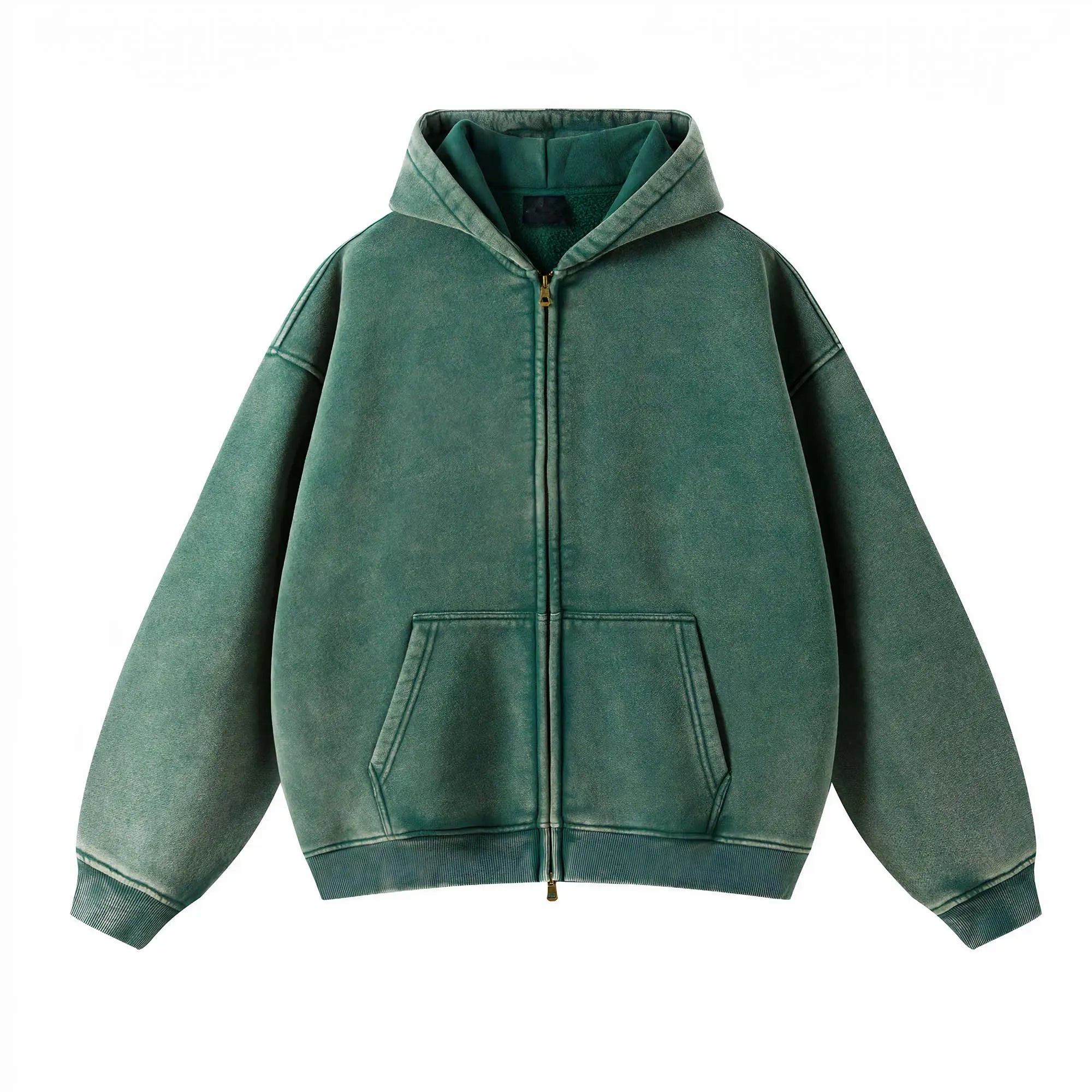 Loose Fit Washed Zip Up Hoodie-IYAMIUIO