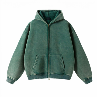 Loose Fit Washed Zip Up Hoodie-IYAMIUIO