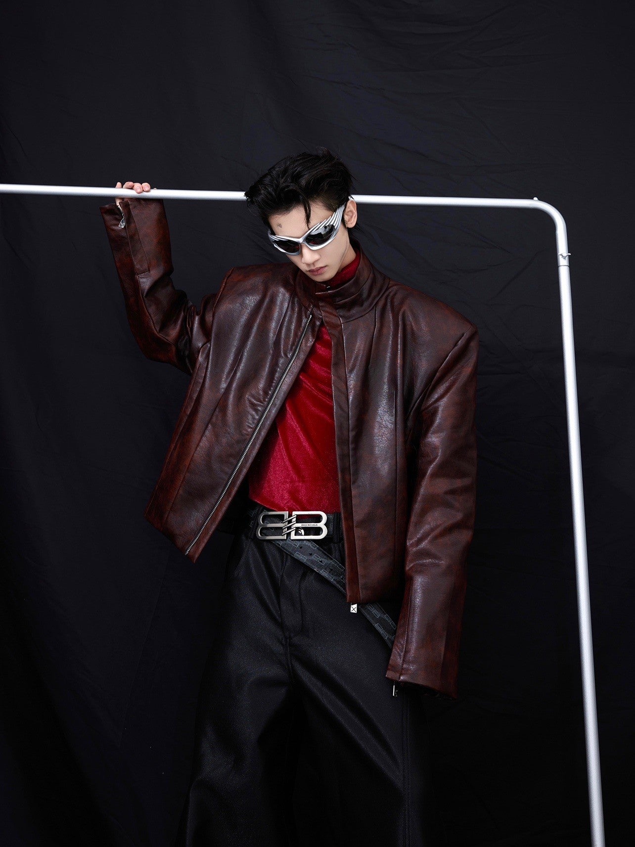 【24s Sep.】Vintage Distressed Rust-colored Cropped Leather Jacket-IYAMIUIO