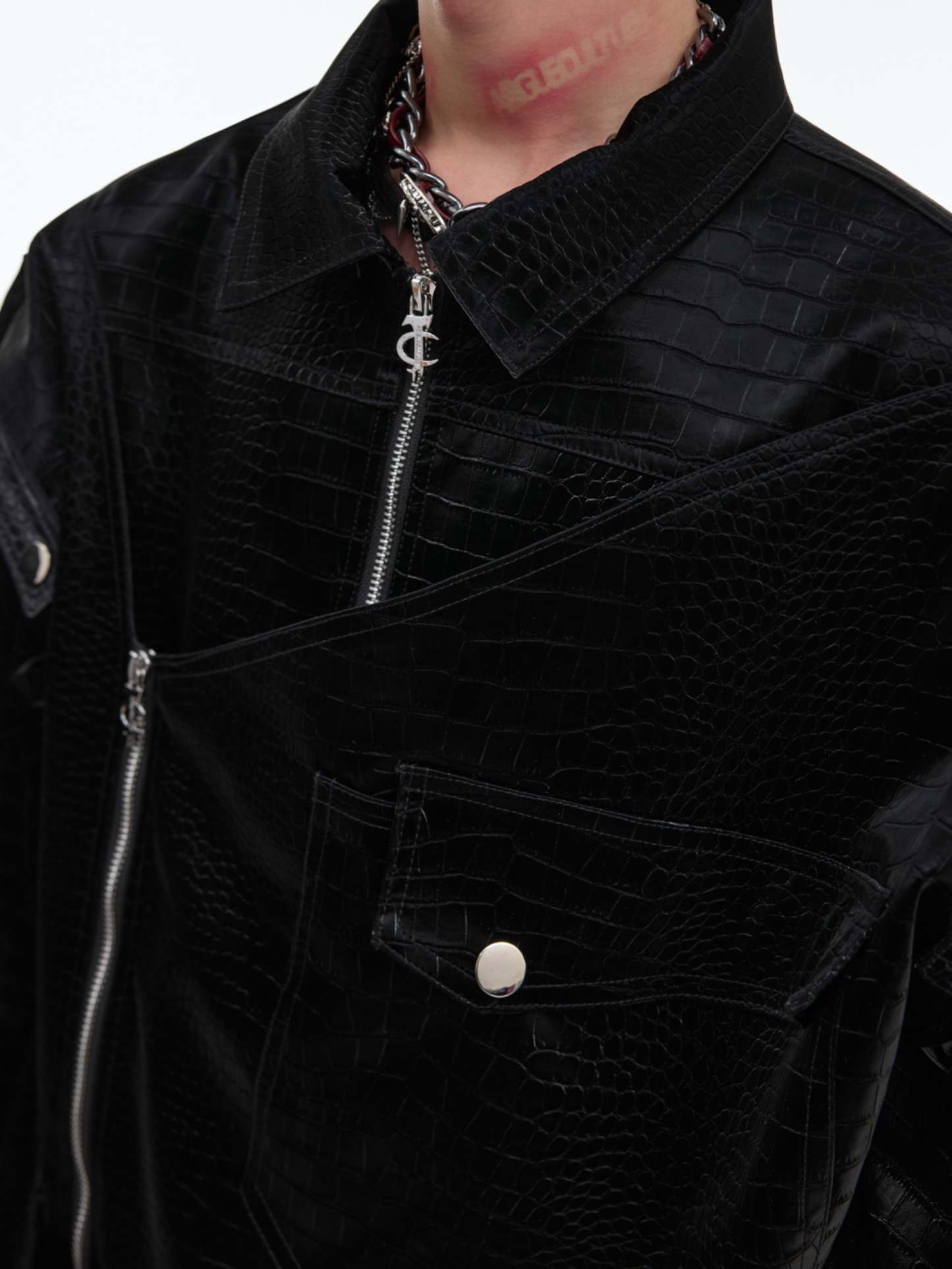 【24s Sep.】Shiny Croc-Print PU Leather Jacket-IYAMIUIO