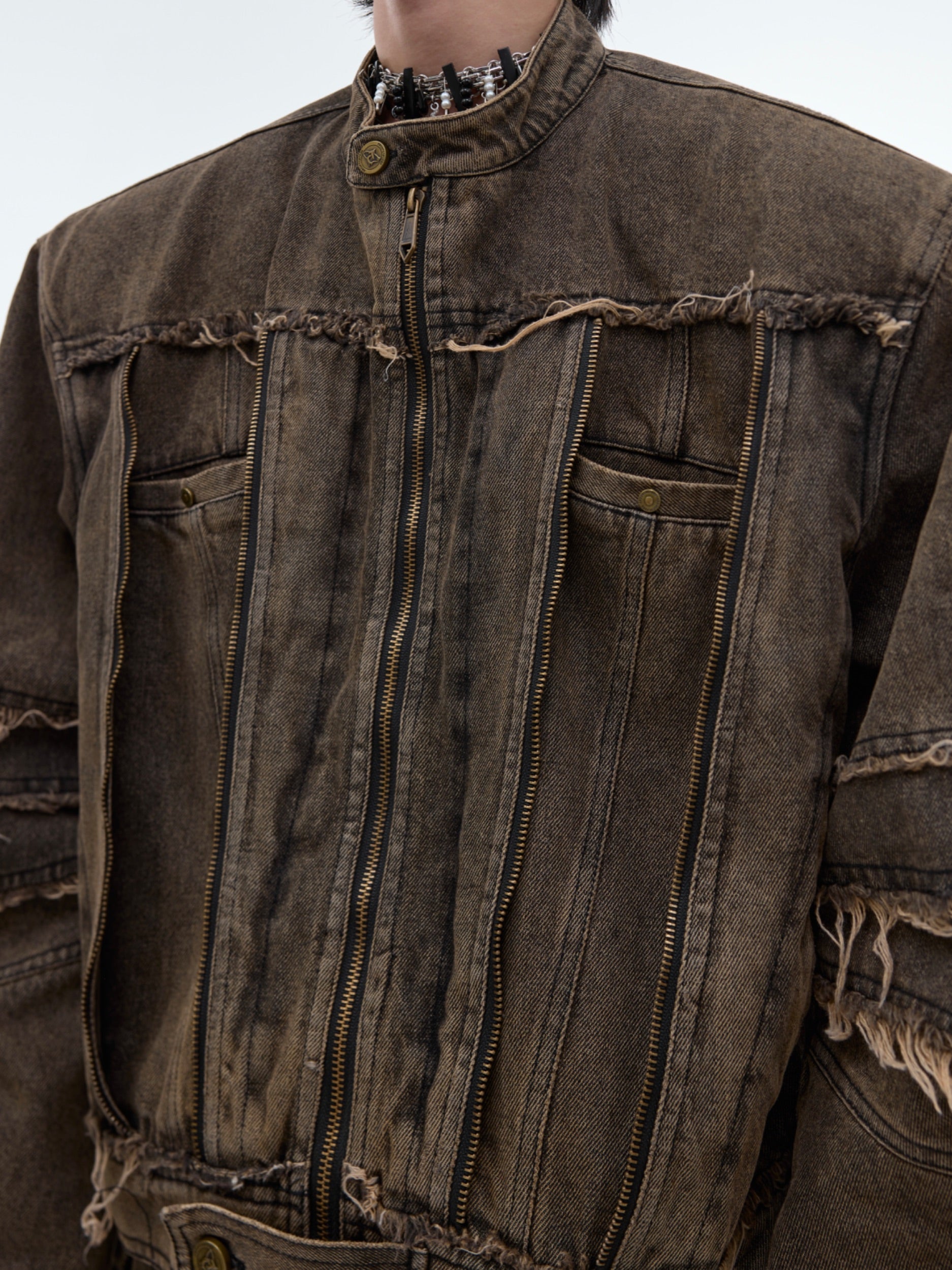 【24s Sep.】Metal Tassel Distressed Washed Denim Suit-IYAMIUIO