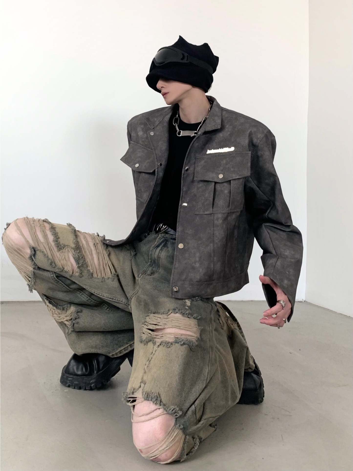 【24s March.】American High Street Short Leather Jacket-IYAMIUIO