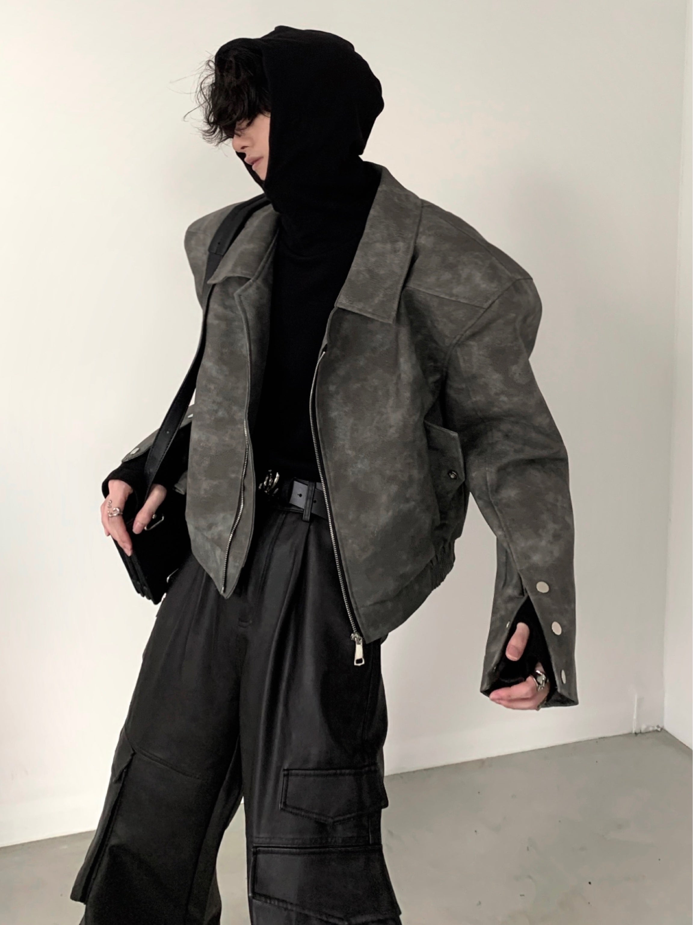 【23s November.】Tie-dye American Vintage Leather Jacket-IYAMIUIO