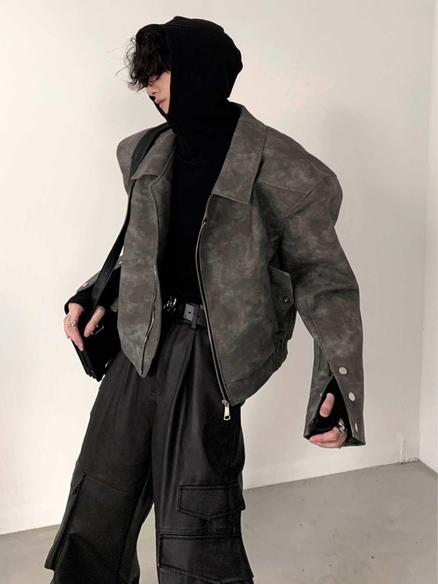 【23s November.】Tie-dye American Vintage Leather Jacket-IYAMIUIO