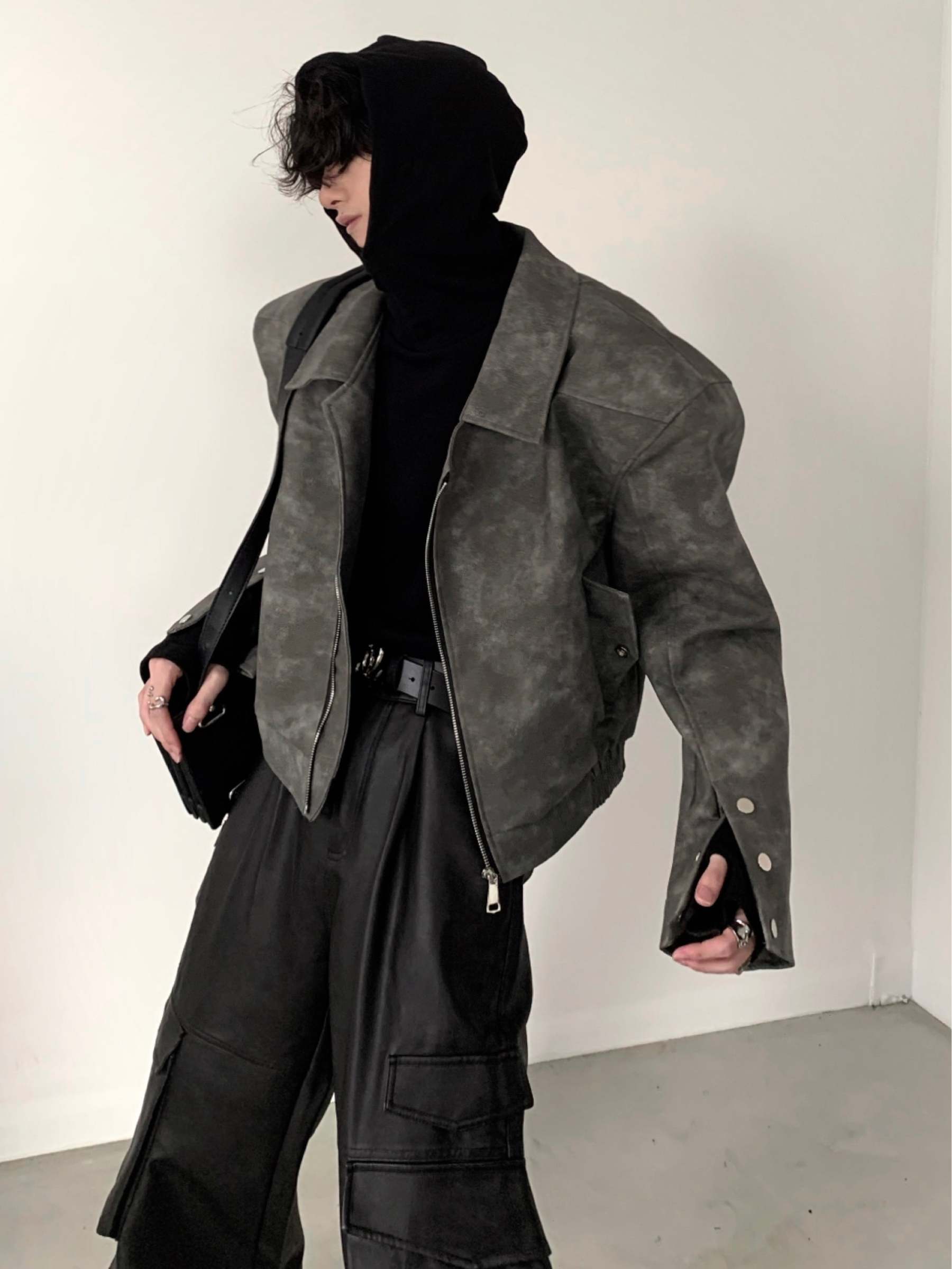 【23s November.】Tie-dye American Vintage Leather Jacket-IYAMIUIO