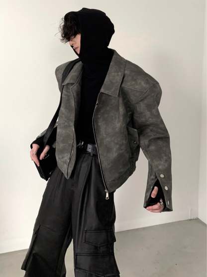 【23s November.】Tie-dye American Vintage Leather Jacket-IYAMIUIO