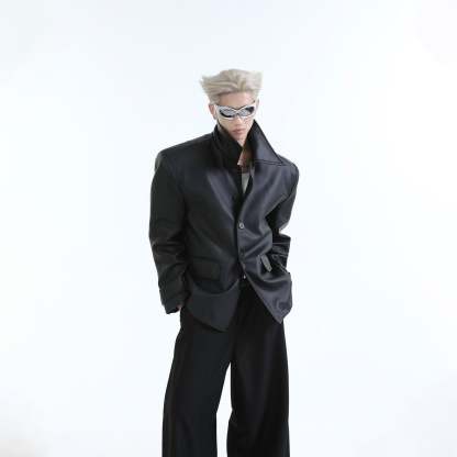 【24s Aug.】Oversized Solid Leather Jacket-IYAMIUIO