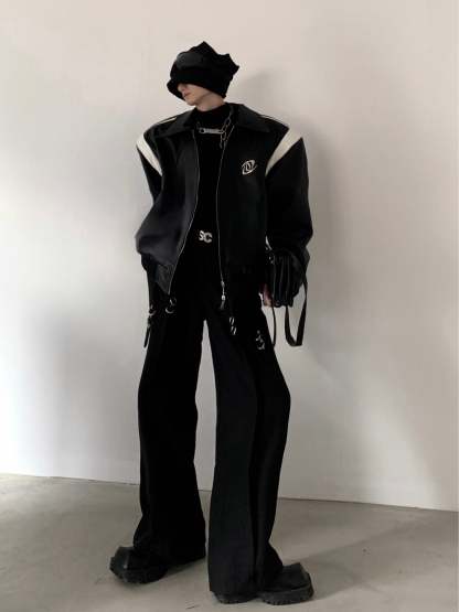 【23s November.】Black Patchwork Design Baseball Uniform-IYAMIUIO